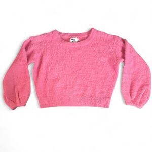 Princess Polly Pink Fuzzy Cropped Sweater Balloon Sleeve Soft S/M